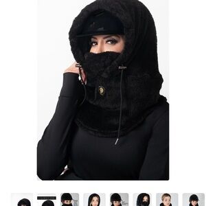 Plush Black Hooded Scarf with Drawstrings